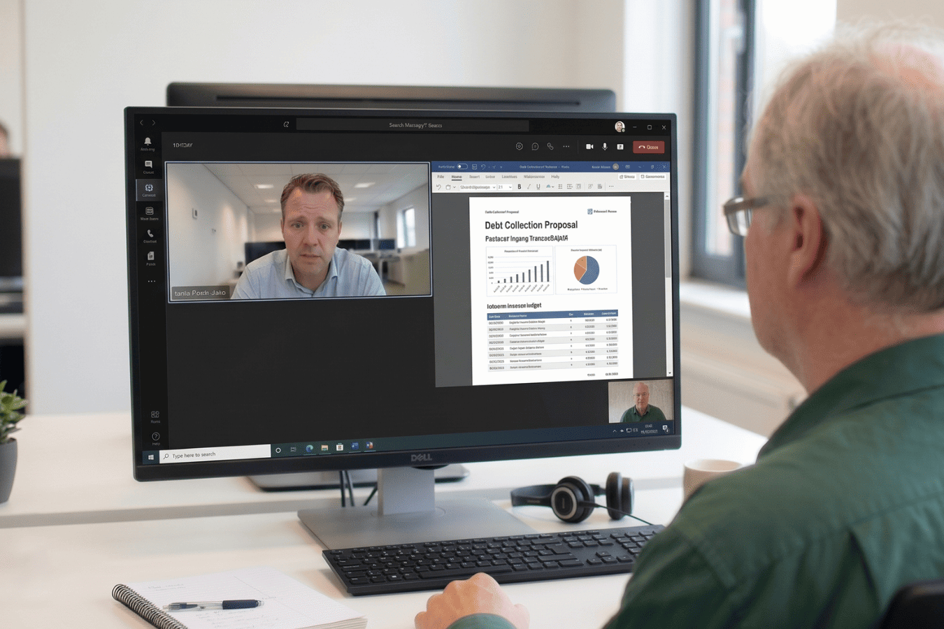 Bizzon Inkassob&uuml;ro Zonhoven Mann in Online-Meeting am Computer