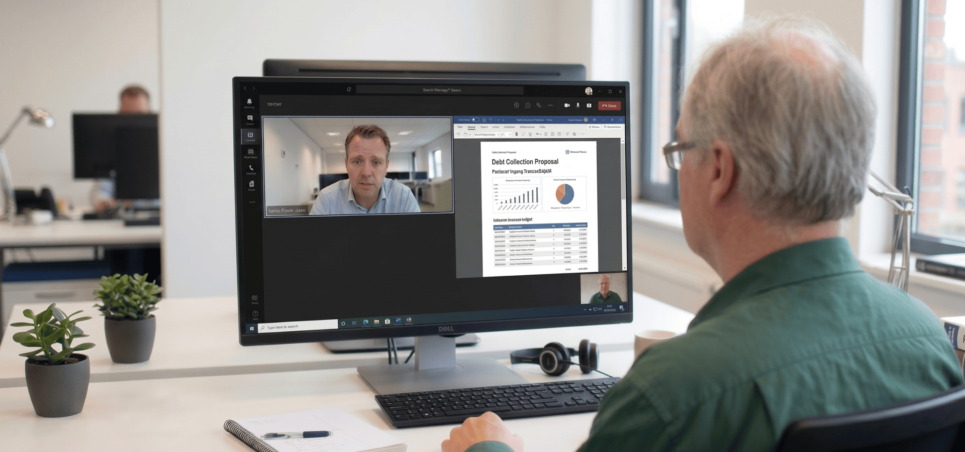 Bizzon incassobureau Zonhoven man in online meeting aan computer